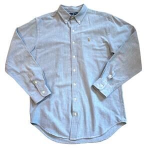 Vtg Polo Ralph Lauren Shirt Boys 18 XL Blue Twill Oxford Button Up Long Sleeve